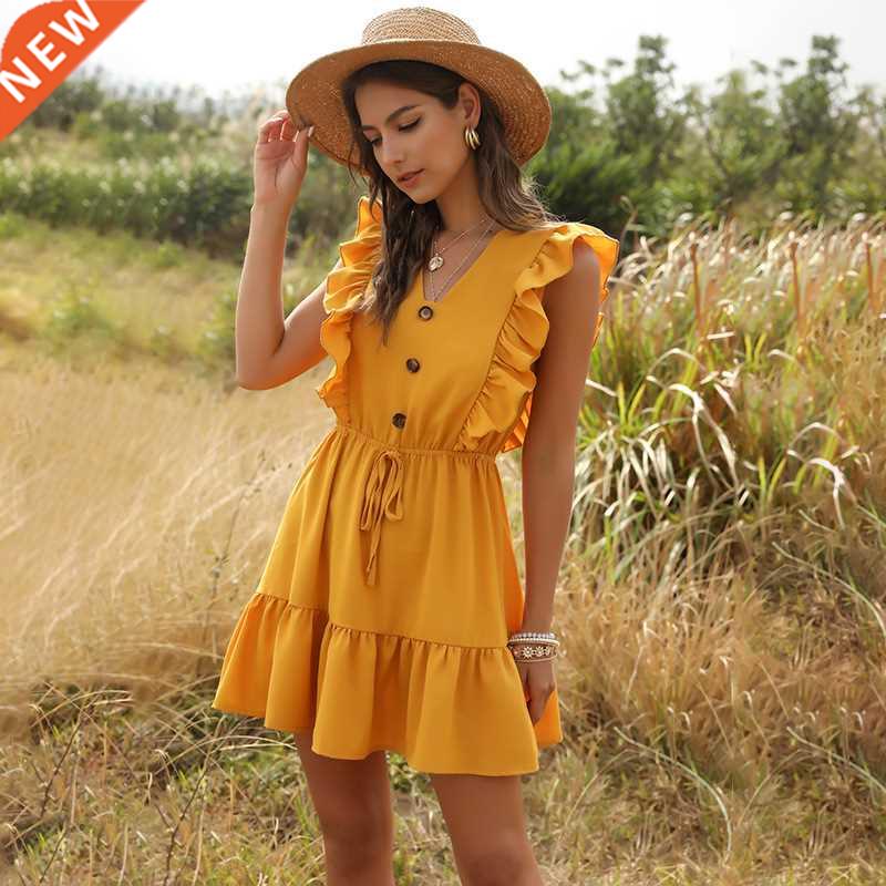 Women Summer Dress Casual Boho Beach Ruffles 2020 Mini Dress