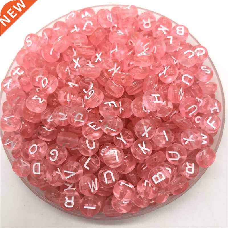 100pcs 7mm letter beads pink mix oval shape 26 alphabet char