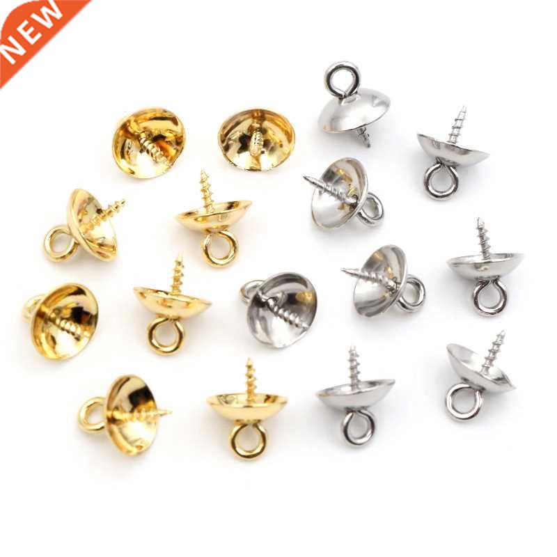 30pcs Stainless Steel Metal Gold Tone Screw Eyes Bails Top D