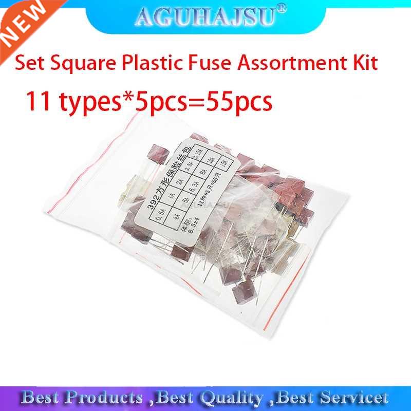 55PCS/Set Square Plastic Fuse Assortment Kit 392 0.5A 1A 2A