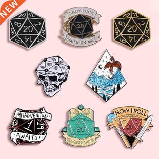 D20 Metal Face Personality Dice Fashion Brooch DnD Enamel