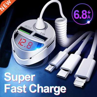 QC 3.0 Quick Car Charger With 3 in 1 USB Cable For iphone 11