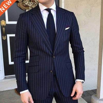 Pinstripe Slim Fit Men Suits for Formal Wedding Tuxedo Notch