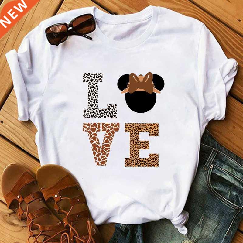 Maycaur Fashion Leopard Print Love T-shirts Mouse Female Shi