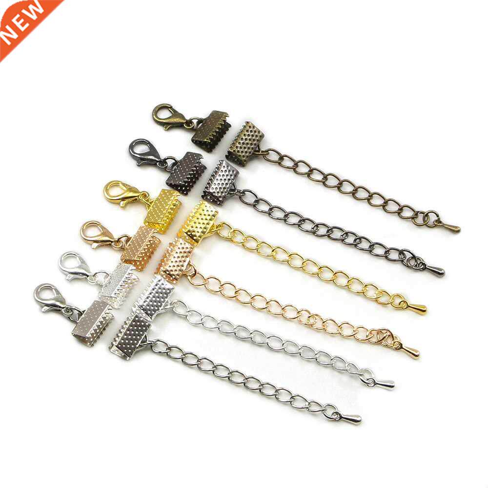 10pcs/lot ribbon leather cord end fastener clasps with chain