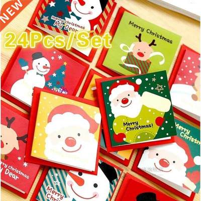 24 Pcs/lot Christmas Greeting Card Kids Mini Christmas Bless