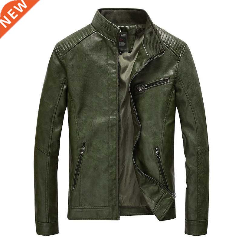 spring pu leather jacket men solid casual faux leather coat