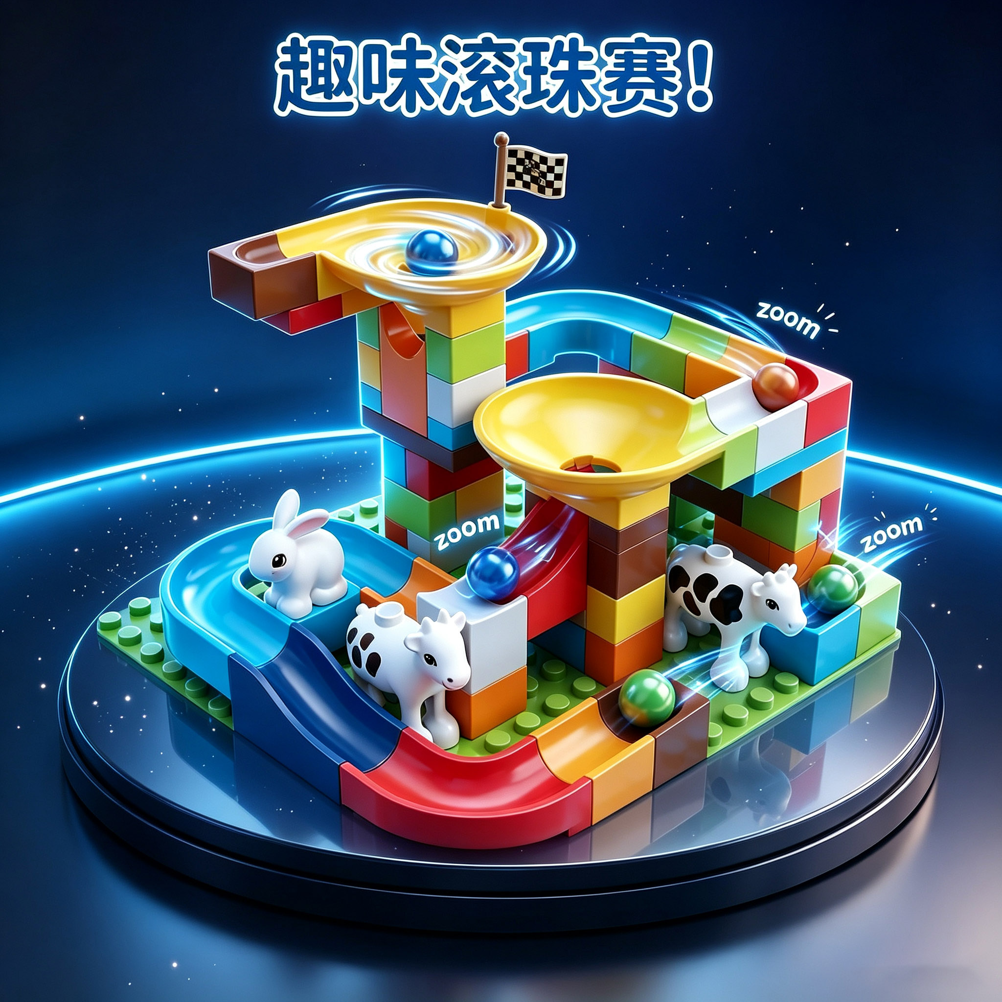 儿童滚珠滑轨道积木拼装玩具益智力开发3到6岁弹珠大颗粒拼图启蒙