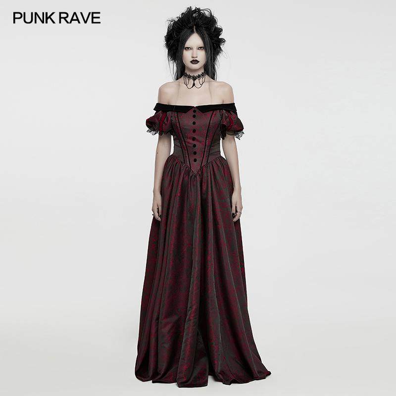 哥特女装一字肩蓬蓬连衣裙暗黑华丽高级感礼服裙优雅原创气质长裙