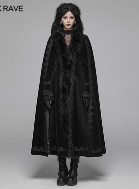 暗黑哥特风衣外套女秋冬新款斗篷朋克风复古做旧长款保暖加厚大衣