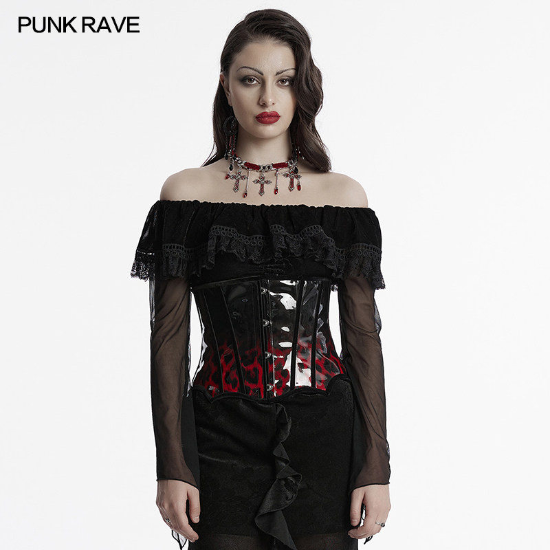 PUNKRAVE哥特豹纹漆皮腰封女