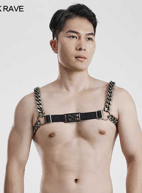 暗黑朋克风精致粗链饰品男士肩带仿皮革锁骨链背带黑色个性配饰潮