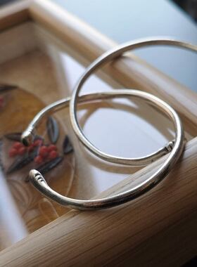 禄存阁 传世老银镯 少女儿童镯雪花银质地熟现货一对