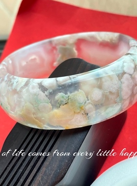 7a高冰料樱花玛瑙手镯稀缺三彩