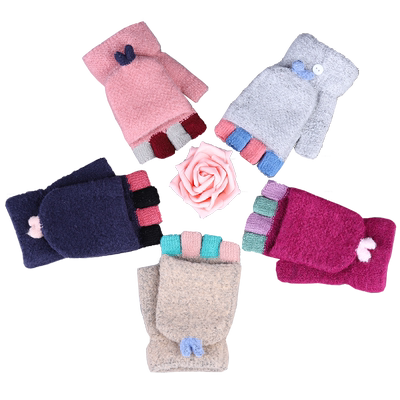 成人儿童手套卡姿萌毛线翻盖男女