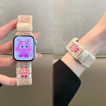 适用苹果手表iwatch10表带可爱小怪兽尼龙编织磁吸扣applewatch98