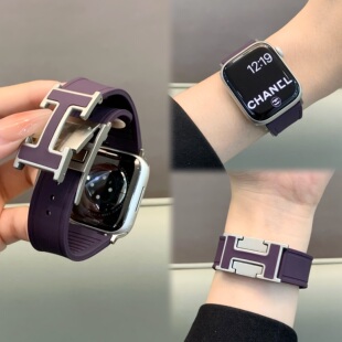 适用苹果手表iwatch10/s11表带运动舒适硅胶H磁吸扣applewatch98
