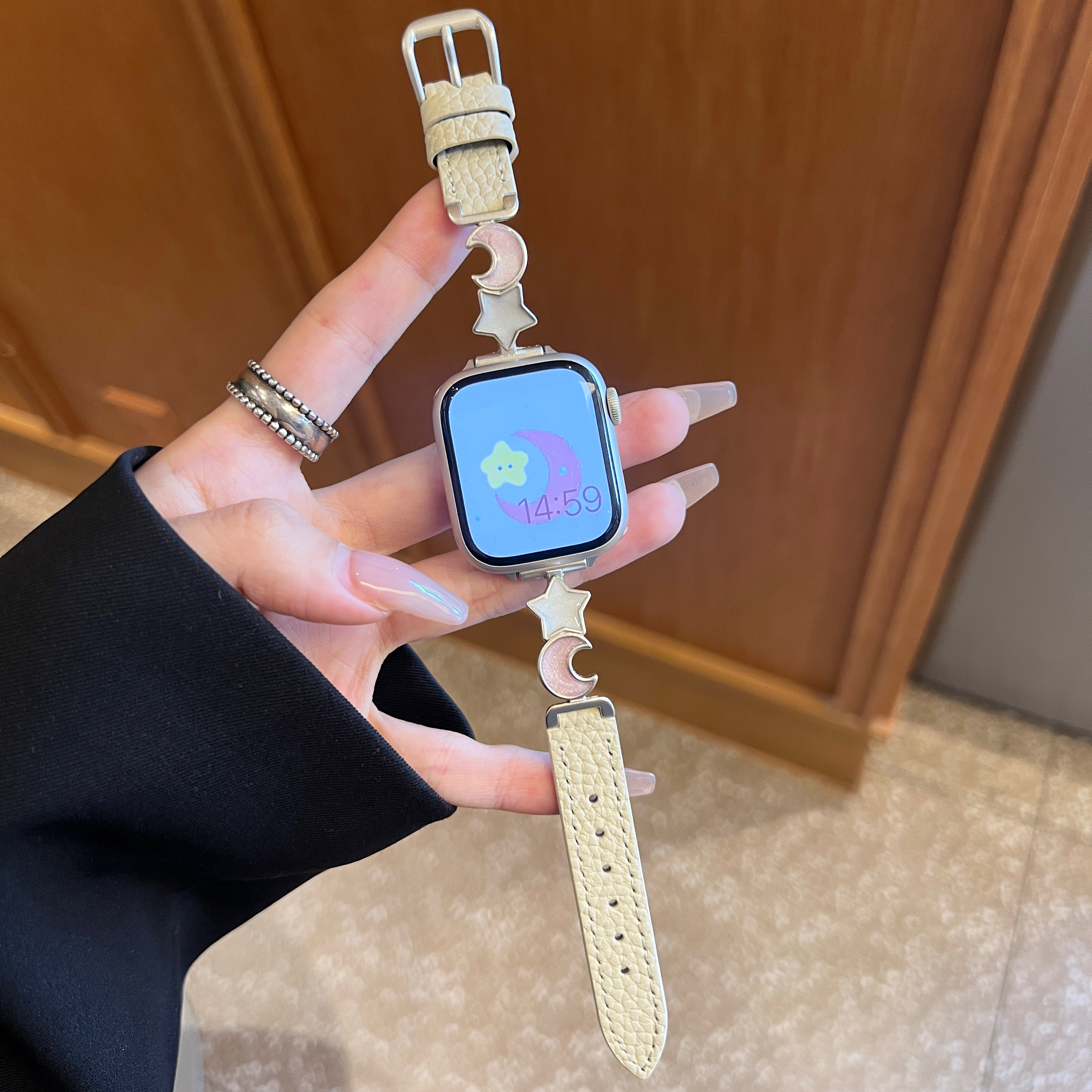 星月拼荔枝纹皮质iwatch表带