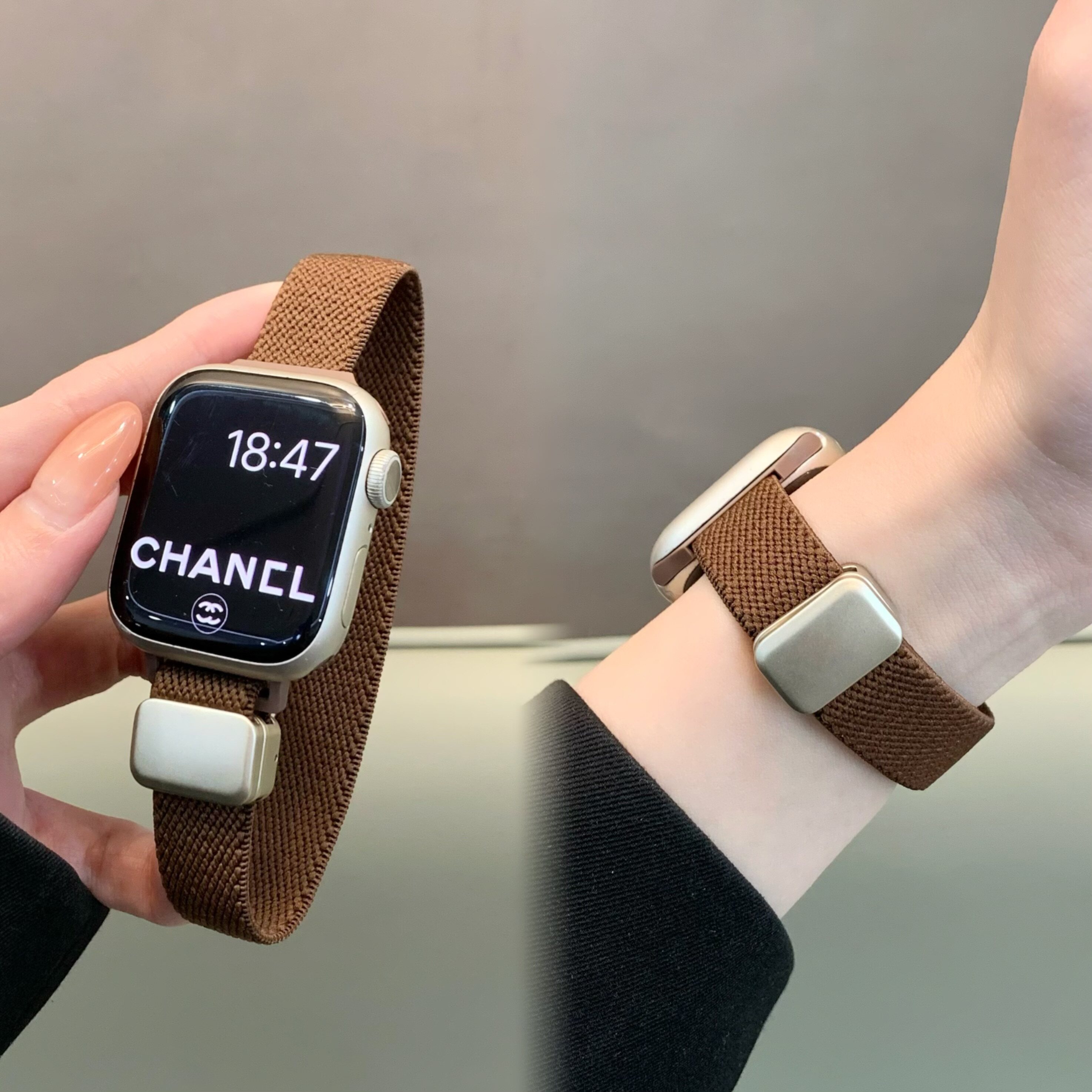 适用苹果手表s11/42mm表带细版编织磁吸扣iwatch10腕带applewatch