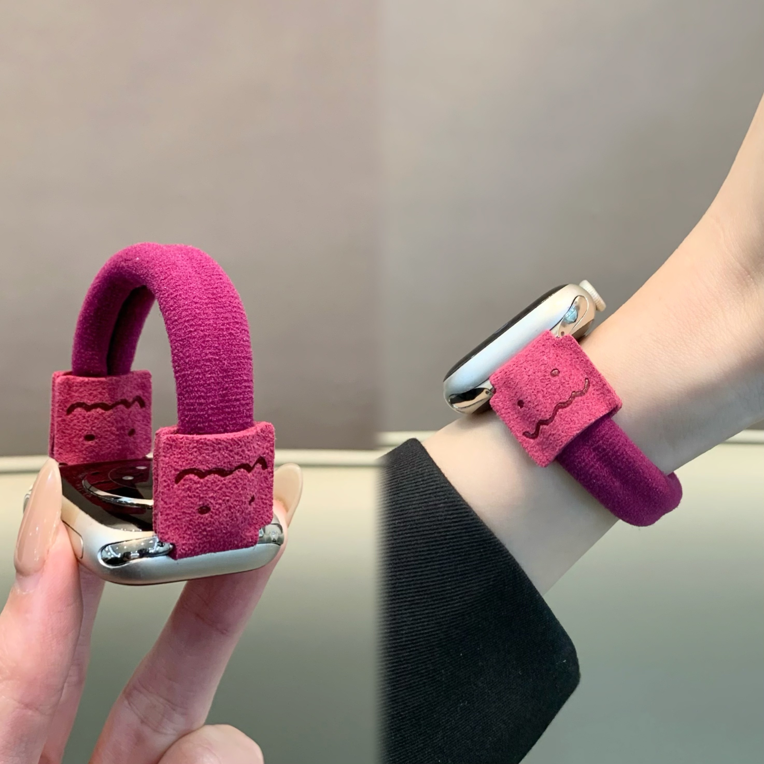 适用iwatch弹力可爱涂鸦发圈表带