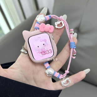 适用苹果手表iwatch9表带helloKitty可爱卡通applewatch8伸缩链条