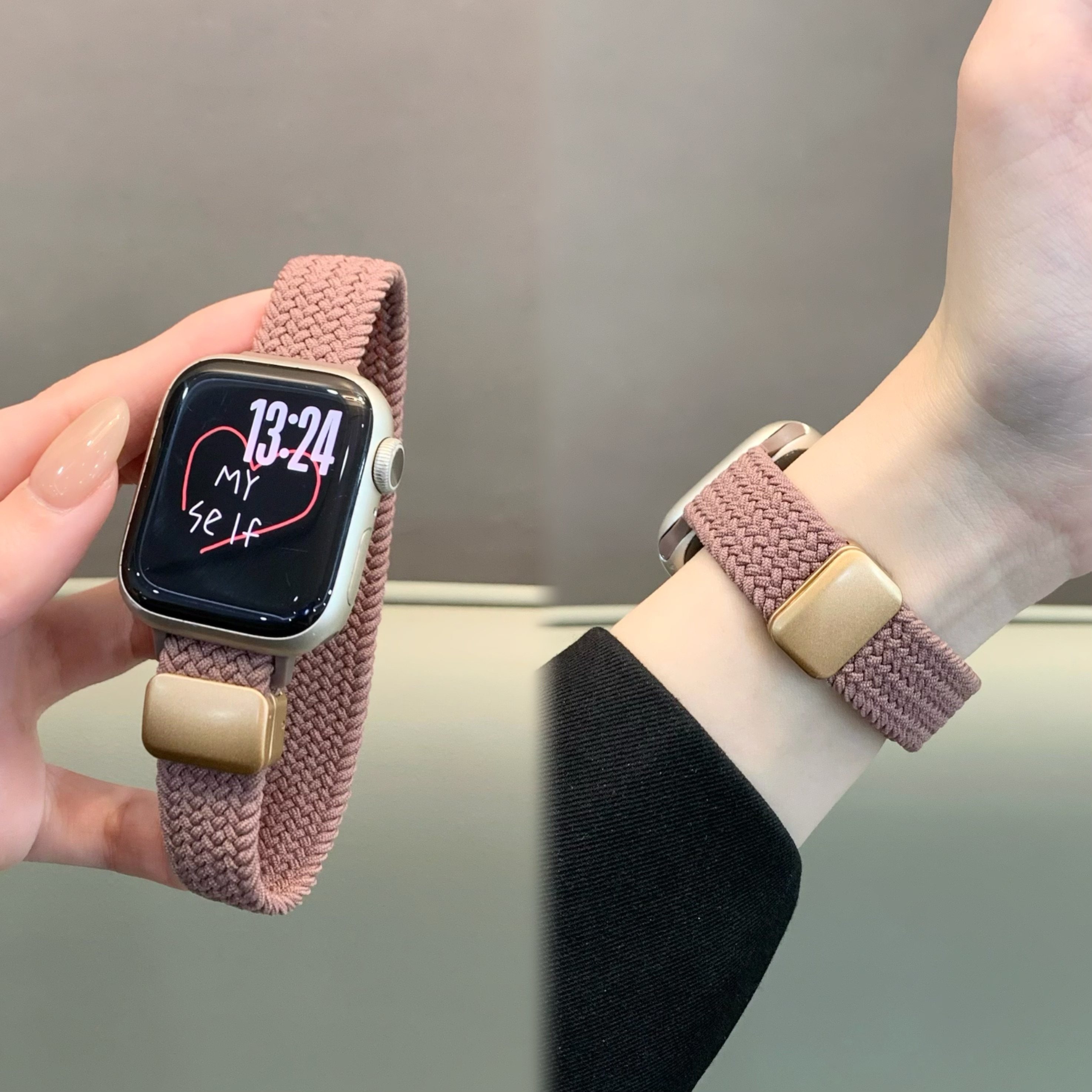 适用苹果手表iwatch10/s11表带舒适细款尼龙编织磁吸扣applewatch