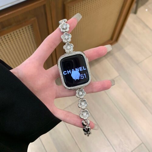 小香风拉丝山茶花iwatch表带