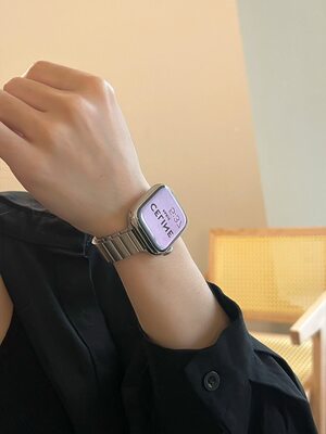 适用苹果手表S7表带不锈钢applewatch细款金属钢带iwatch6SE5男女