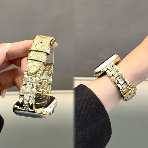 适用iwatch方钻金属拼编织皮表带