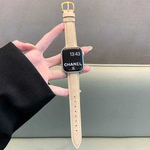 适用iwatch复古柔软豹纹皮质表带