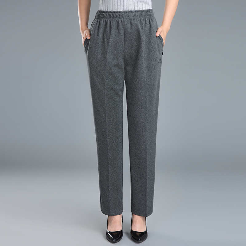 春秋新款运动裤女棉质妈妈宽松休闲长裤子秋季高腰大码中老年女裤