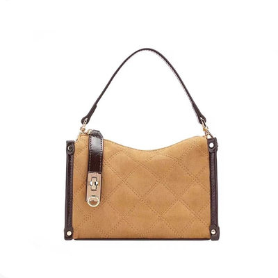 磨砂皮菱格手提包小众设计斜挎包