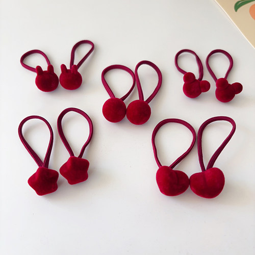 包邮韩国红色植绒卡通发绳儿童发饰宝宝小发圈头绳洋气小兔子皮筋