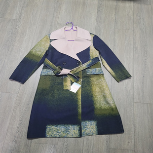 小码捡漏清稀缺色90羊毛10羊绒扎染拼接撞色粉内里中长款大衣外套