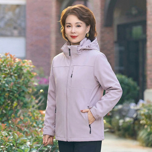 骆驼骑师中老年加厚外套女秋冬2026年新款 妈妈软壳冲锋衣薄绒夹克