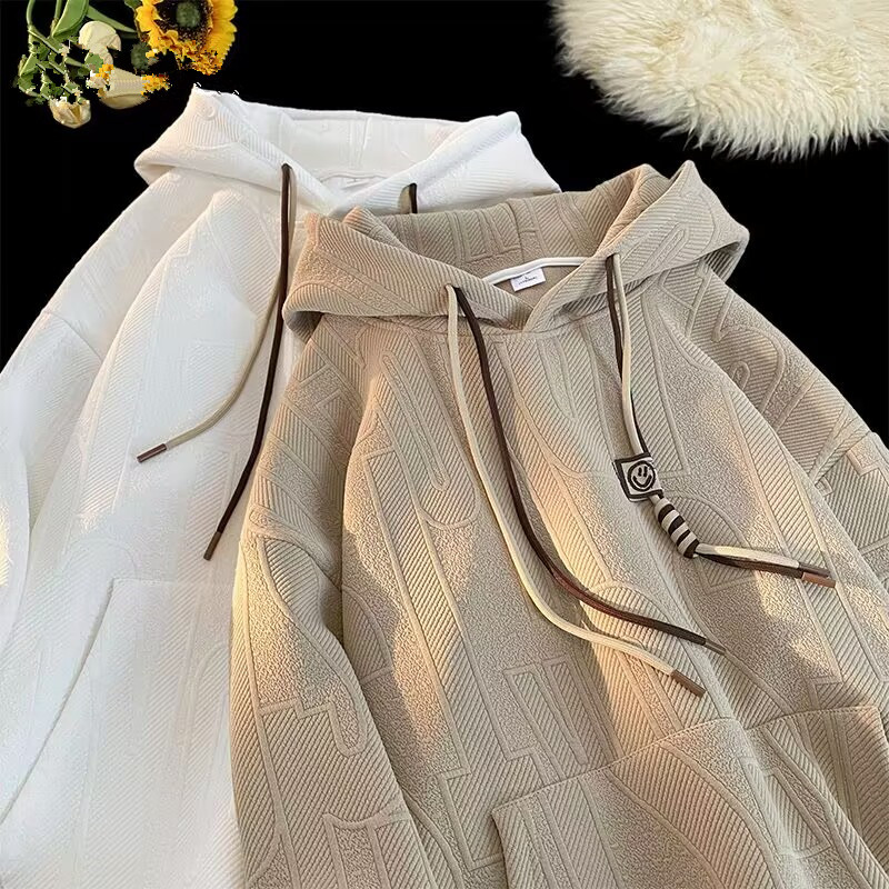 清仓捡漏外贸撤回重磅提花卫衣男秋季宽松休闲青少年连帽外套大码