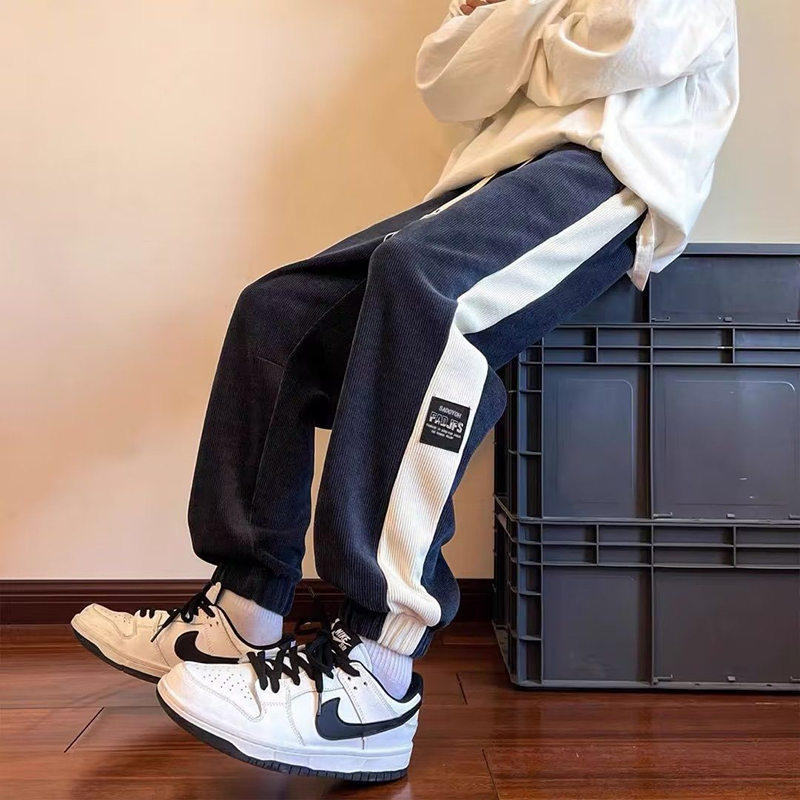 休闲裤男款灯芯绒潮牌加绒保暖运动长裤春秋款青少年学生男裤束脚