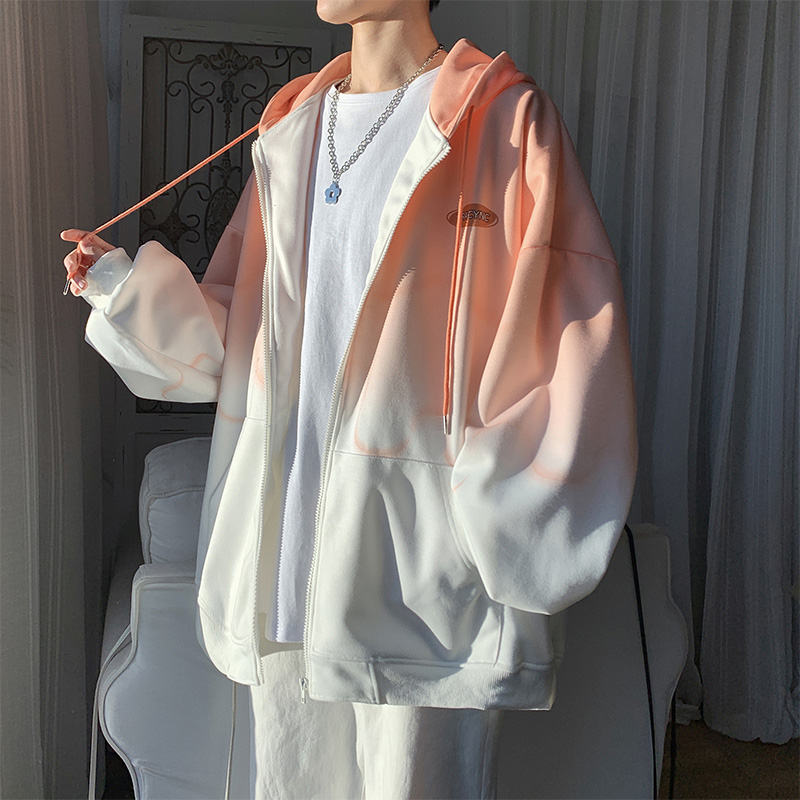 清仓捡漏开衫卫衣男士连帽2025新款加绒保暖宽松潮牌休闲渐变外套