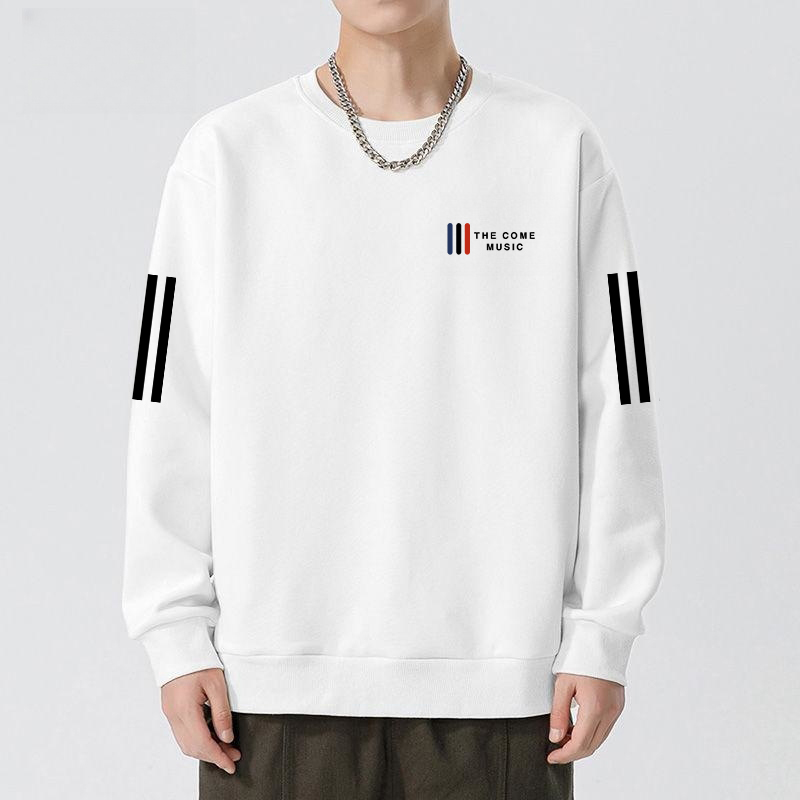 套头圆领三杆卫衣男春秋款宽松休闲时尚套头无帽韩版秋衣上衣男装