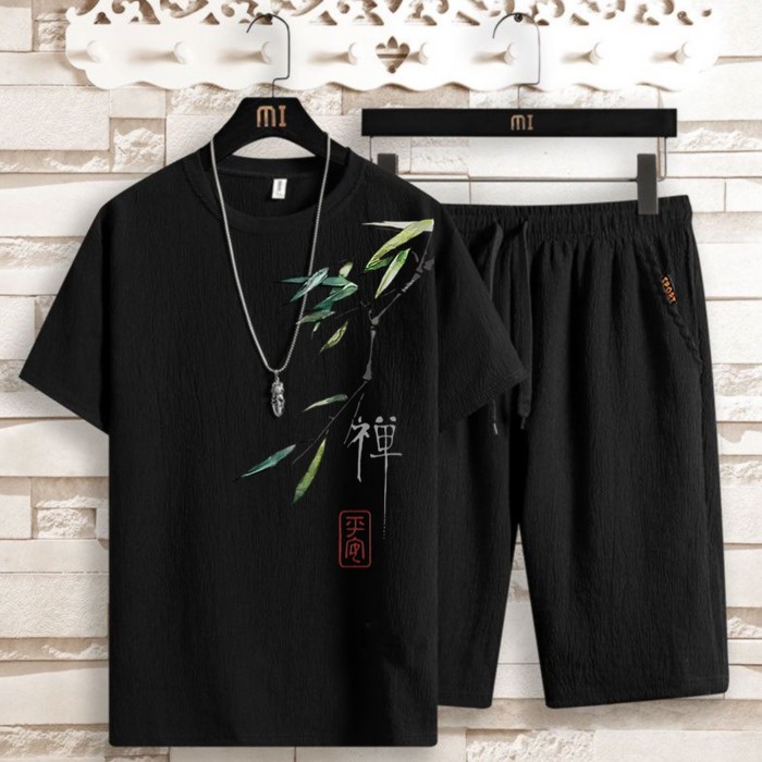 冰丝短袖t恤男士套装夏季潮牌休闲运动衣服五分裤搭配帅气两件套