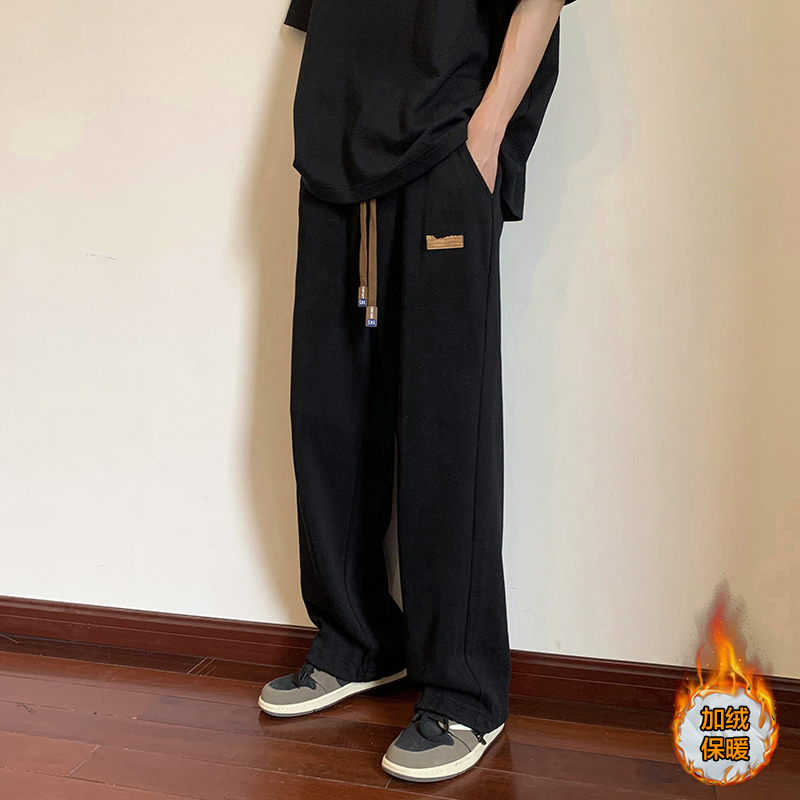 清仓捡漏外贸撤回加绒保暖裤子男宽松直筒休闲抽绳卫裤阔腿运动裤