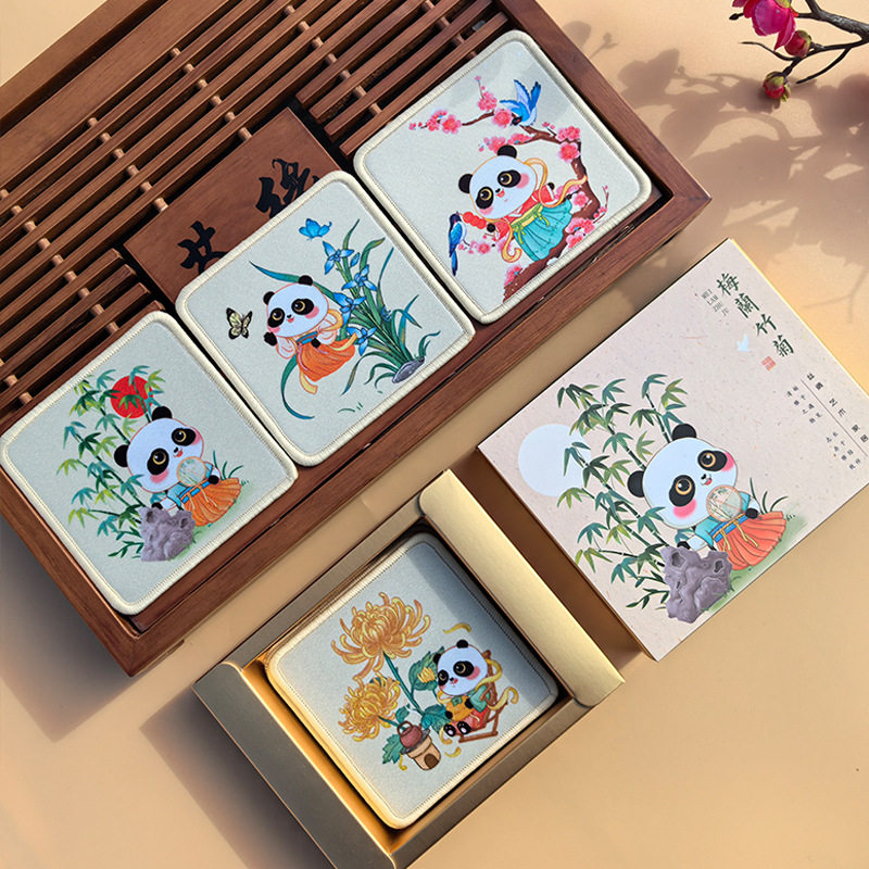熊猫文创蜀绣丝绸杯垫茶垫中国元素特色礼物送老外国人老师伴手礼