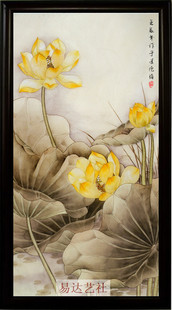 瓷板画 景德镇制 玄关走廊 荷花装饰画 现代客厅 背景墙 竖版挂画