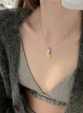 CINCIN小众设计感金银双牌钛钢项链女简约时尚百搭吊坠锁骨链颈链