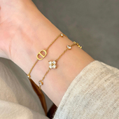 不掉色 锆石四叶草手链女叠戴轻奢小众精致高级感猪鼻子手环手饰