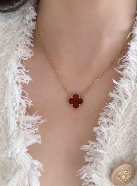 红色幸运草轻奢锁骨链不掉色