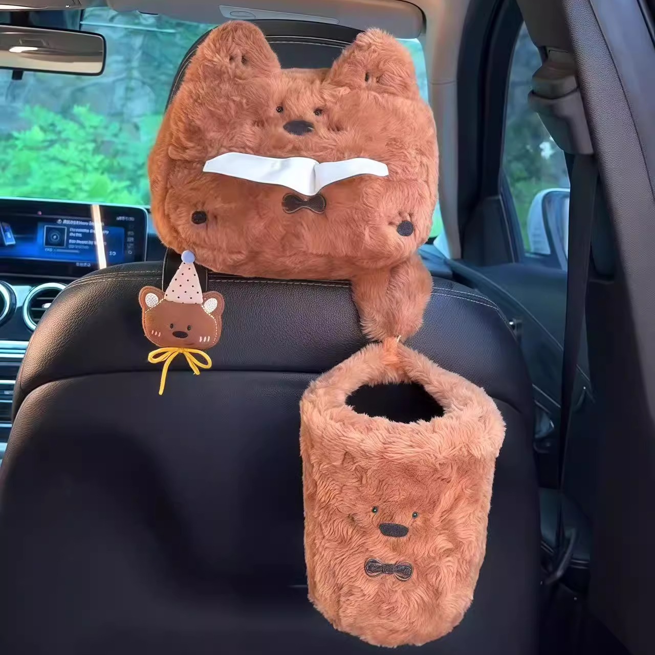 女生车里有什么车载垃圾桶西高地毛绒可爱座椅后背挂式收纳置物桶