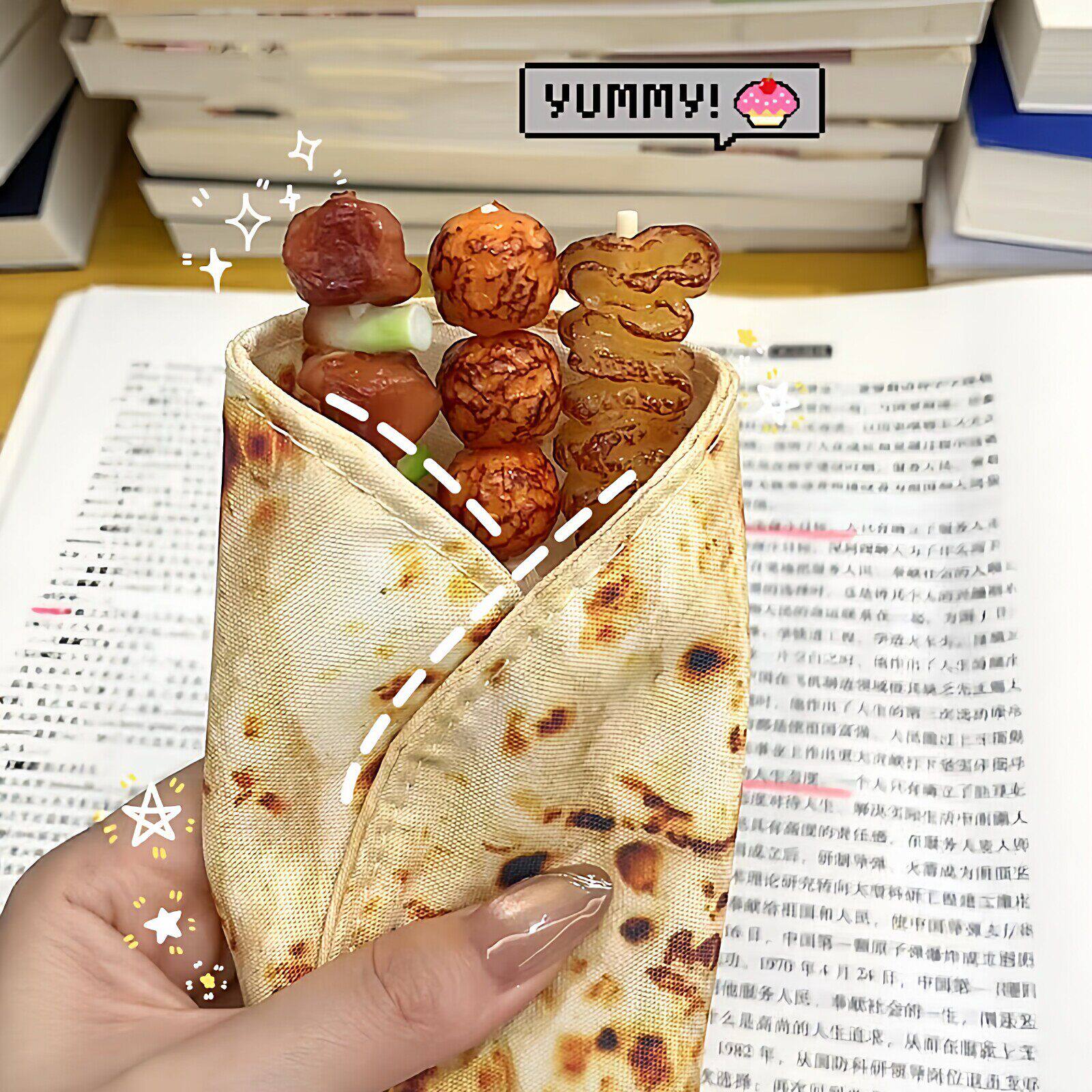烤串卷饼!印度飞饼煎饼笔袋抽象搞怪真圆珠笔学生文具袋送朋友