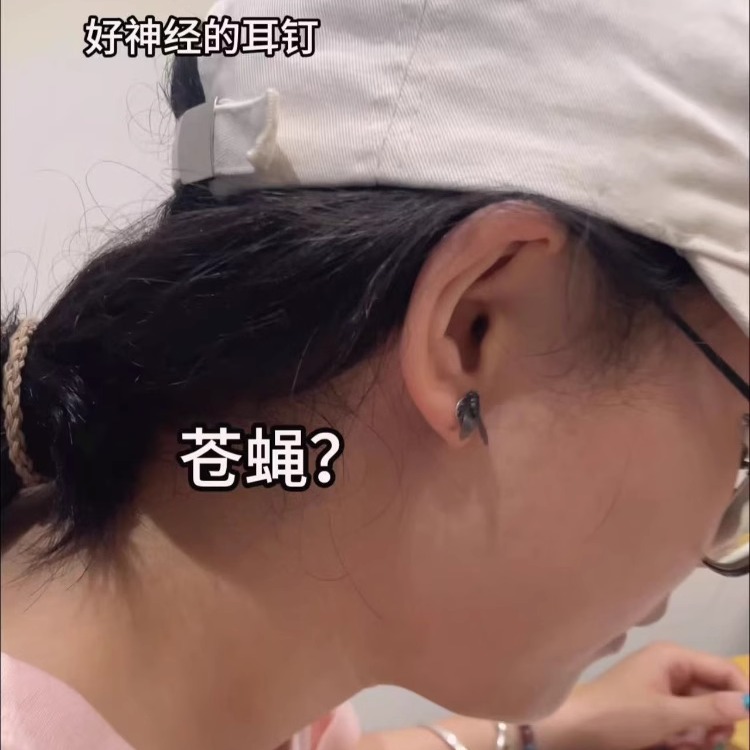 和闺蜜一起戴的苍蝇耳钉抽象搞怪