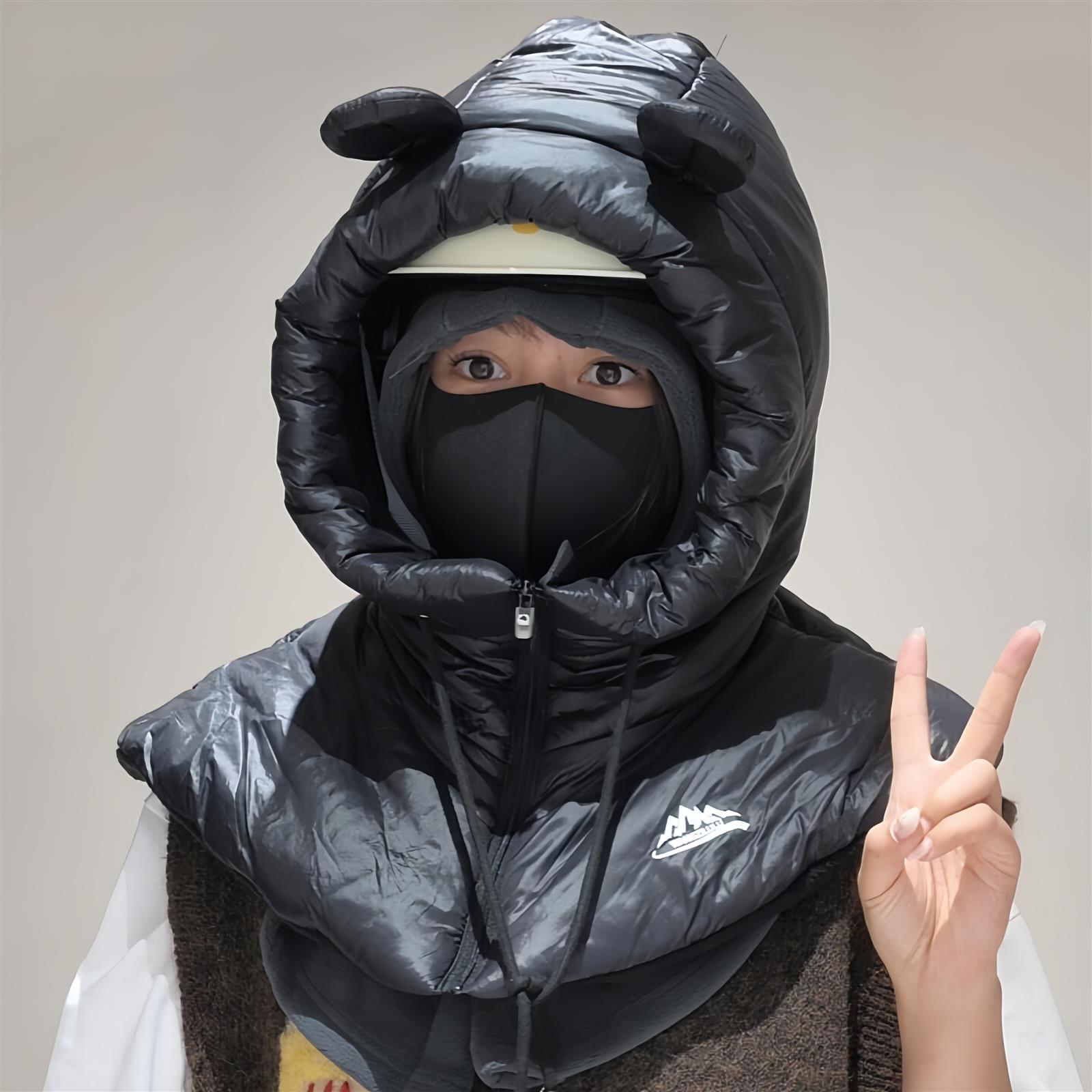 冬季骑行帽子防护面罩护颈防寒保暖加厚披肩帽护耳帽男女款连体帽